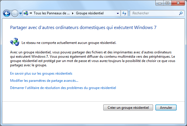 Windows 7 : Groupe résidentiel