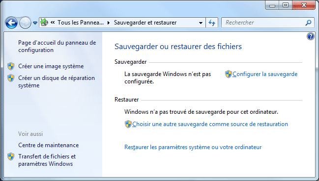 Windows Vista Sauvegarde Systeme