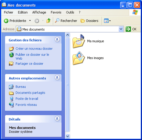 Fenêtre de dossier dans Windows XP