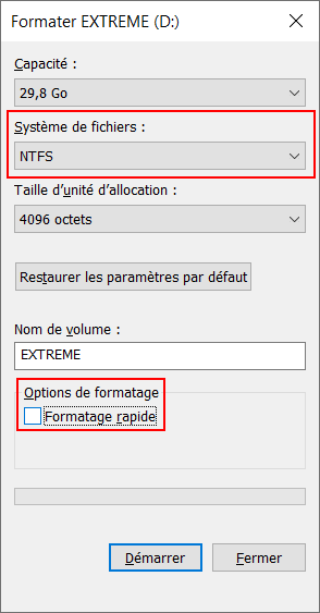Clé USB : Formater en NTFS