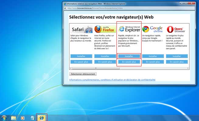 Choix du navigateur : Internet Explorer 9