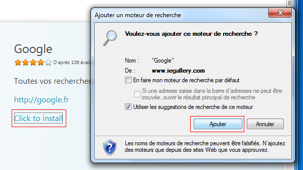 Internet Explorer 9 : Ajouter un moteur de recherche