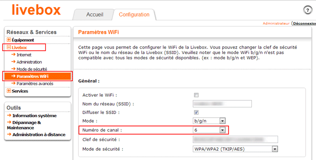Paramétrage WiFi de la Livebox 2