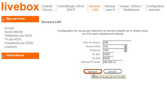 Ajouter un nouveau serveur (Livebox)