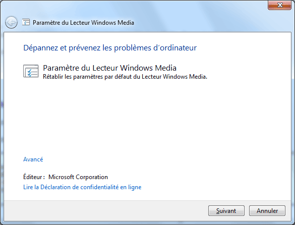 Lecteur Windows Media 12 : Options