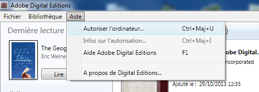 Adobe Digital Editions : autorisation