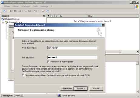 Outlook Express : nom du compte et mot de passe