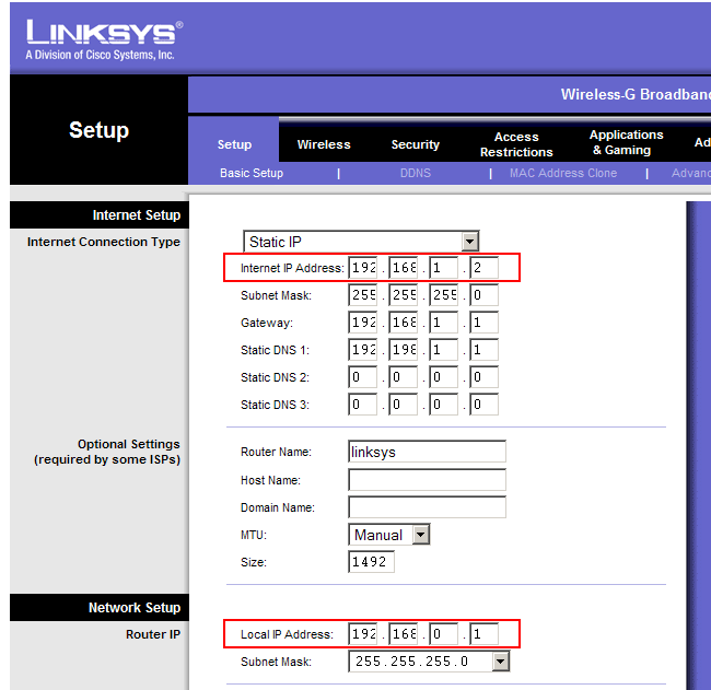 Paramétrage du routeur Linksys