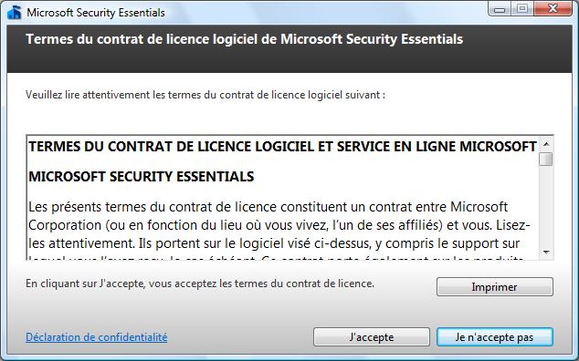 Microsoft Security Essentials : Installation