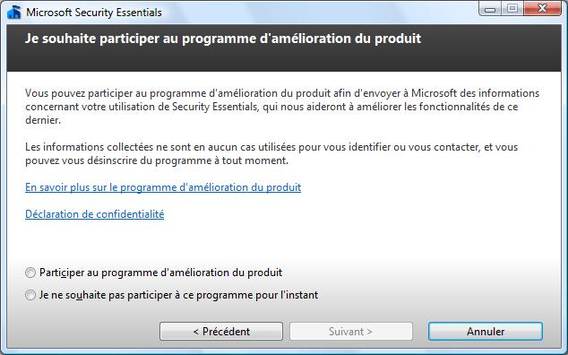 Microsoft Security Essentials : Installation