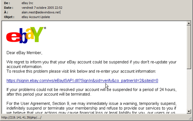 Phishing avec eBay