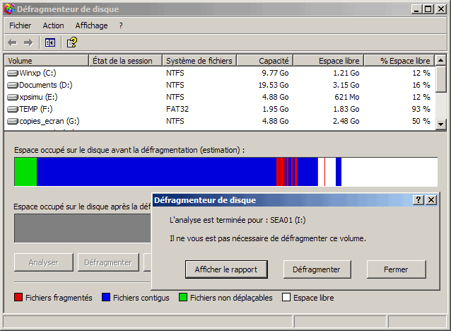 Defragmenteur de disque sous Windows XP