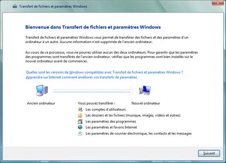 Transfert de fichiers et paramètres Windows
