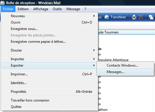 menu Fichier, Exporter...