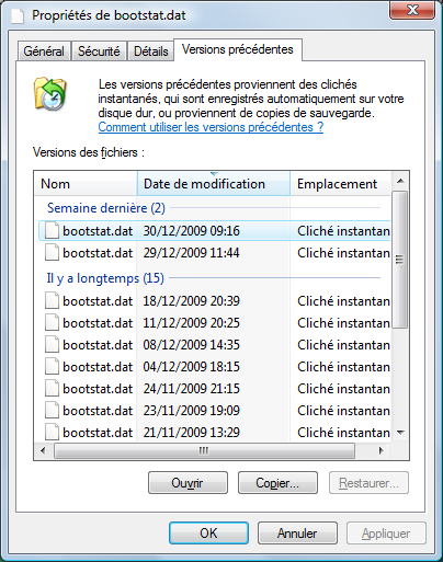 Versions précédentes sur Windows Vista