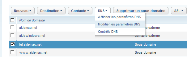 1and1 : Domaines : Paramètres DNS