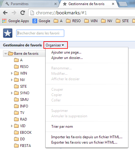 Google Chrome : Organiser les favoris