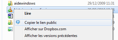 Dropbox : copier le lien public