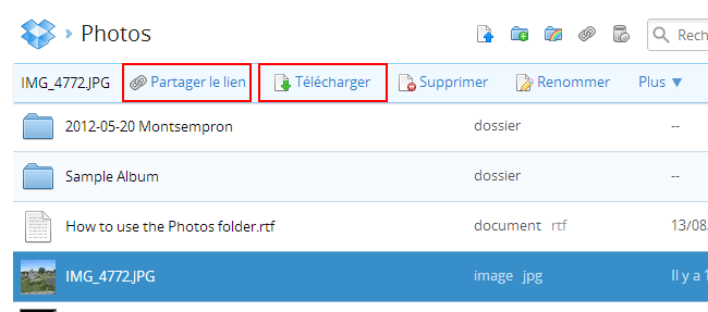 Dropbox - Télécharger