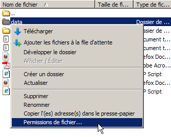 Filezilla : permissions de fichiers