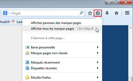 Firefox : Afficher marque-pages