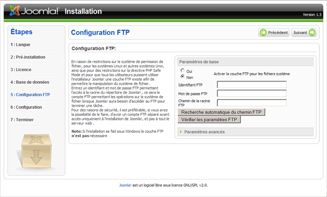 Configuration FTP dans Joomla