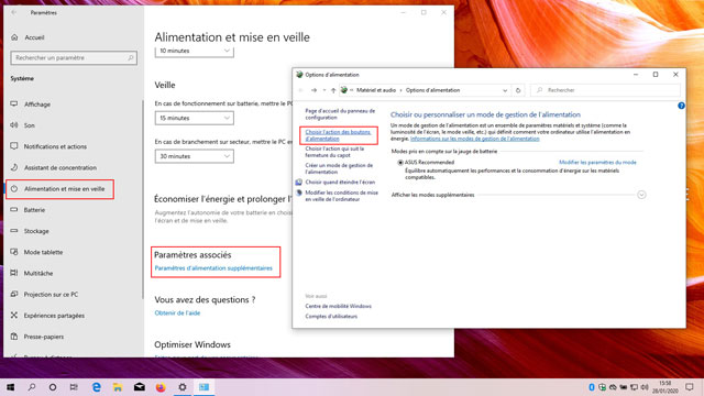 Windows 10 : Panneau de configuration - Alimentation et mise en veille