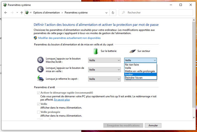 Windows 10 : Panneau de configuration - Alimentation et mise en veille