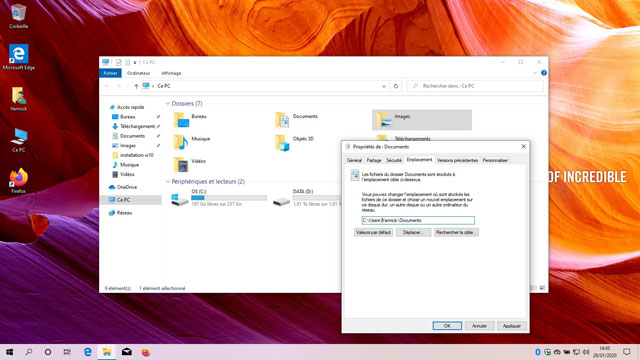 Windows 10 : Modifier l'emplacement d'un dossier