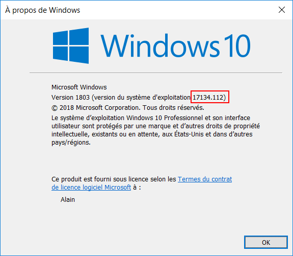 Windows 10 : 1803 - 17134.112
