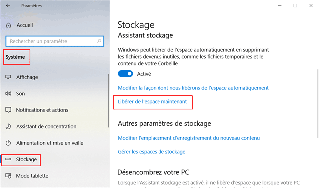 Windows 10 : Libérer de l'espace maintenant