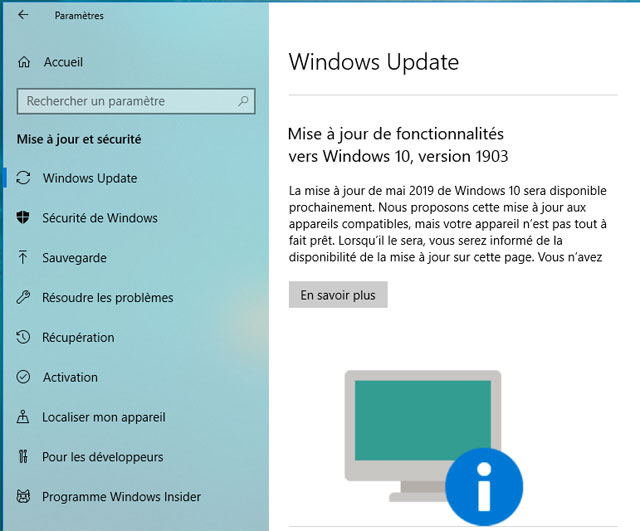Windows 10 version 1903 : incompatible