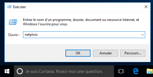 Windows 10 : netplwiz