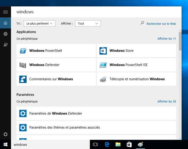 Windows 10 - Recherche