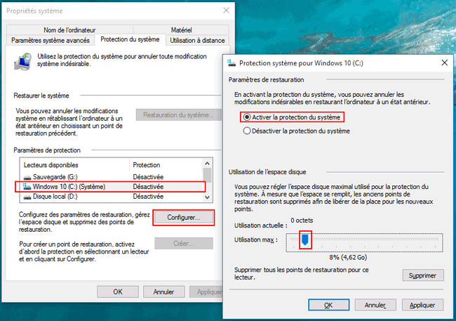 Windows 10 - Activer la protection du système