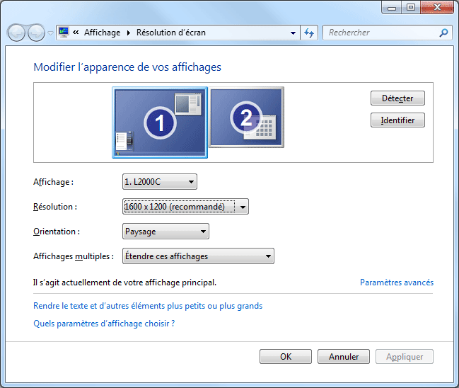 Windows 7 : Résolution d'écran