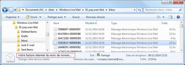 Windows Live Mail : dossier messages
