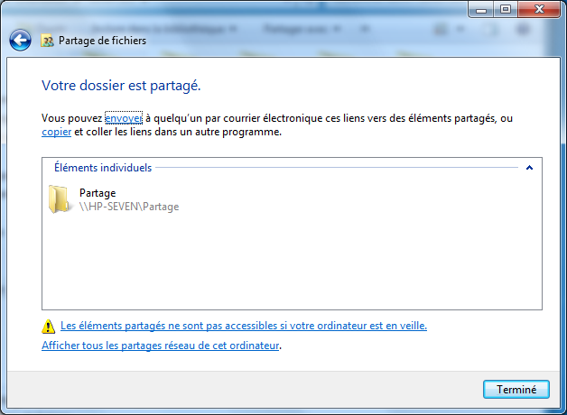 Partage de dossier avec Windows 7