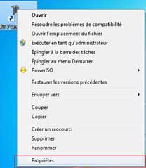 Windows 7 : Propriété d'un raccourci