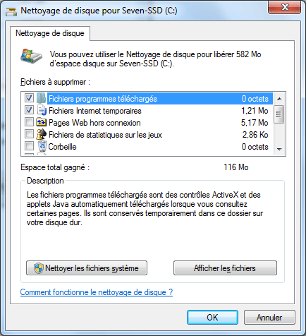 Windows 7 : Nettoyage de disque