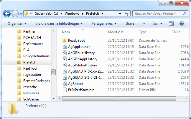 Windows 7 - Dossier Prefetch - Prefetching désactivé