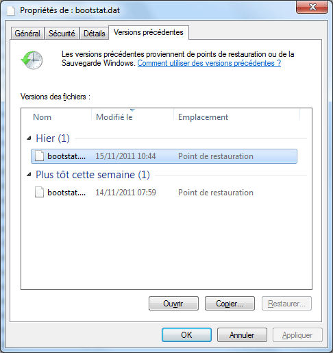 Versions précédentes sous Windows 7