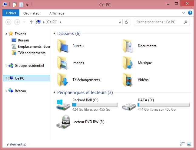 Windows 8 : Fenêtre de dossier