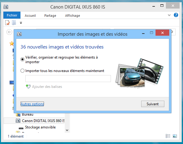 Windows 8 : Importation des photos