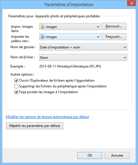 Windows 8 : Importation des photos