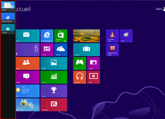 Windows 8 : bord gauche