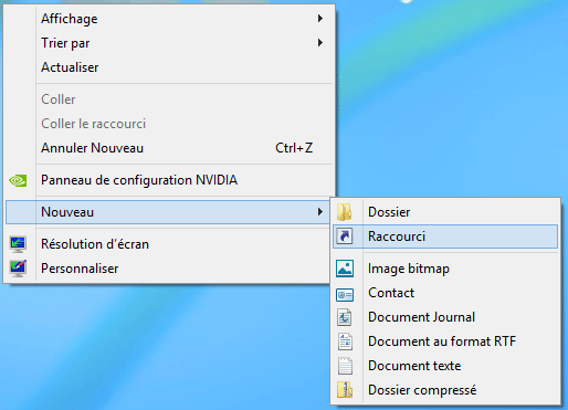 Windows 8 : Créer un raccourci