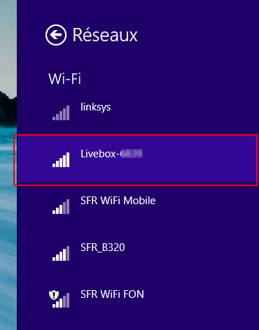 Windows 8 : Sélectionner réseau Wifi