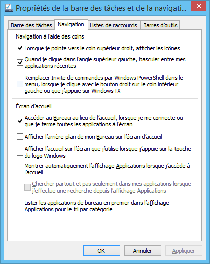 Windows 8.1 - Propriétés, Navigation