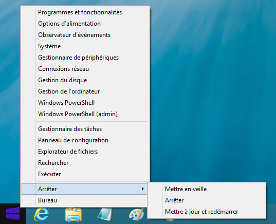 Menu de configuration Windows 8.1